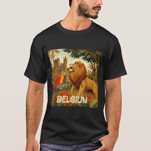 T-shirt Awesome Lion In Belgium Colors Costume (Devant)