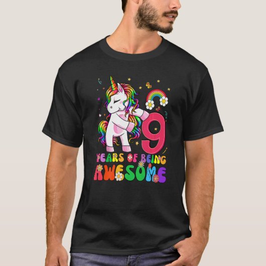 T-shirt Awesome Princesse Unicorn Anniversaire 9 ans fille (Devant)