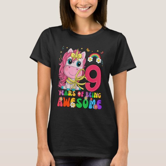 T-shirt Awesome Princesse Unicorn Anniversaire 9 ans fille (Devant)