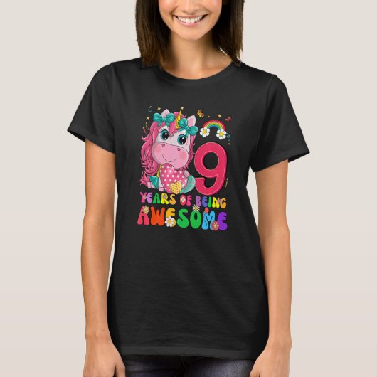 T-shirt Awesome Princesse Unicorn Anniversaire 9 ans fille (Devant)