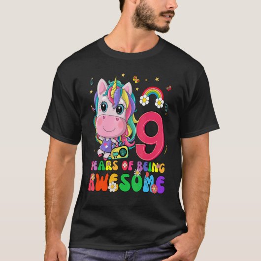 T-shirt Awesome Princesse Unicorn Anniversaire 9 ans fille (Devant)