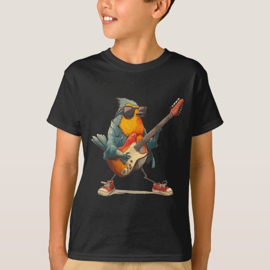 T-shirt Awesome Robin Bird With Electric Guitar For Boys A (Devant)