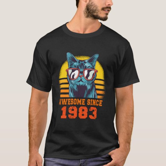 T-shirt Awesome Since 1983 Cat 40Th (Devant)