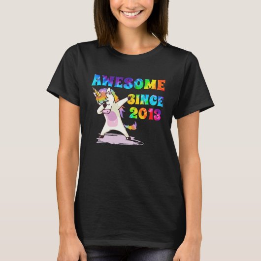 T-shirt Awesome Since 2013 Dabbing Unicorn Tie Dye Age (Devant)