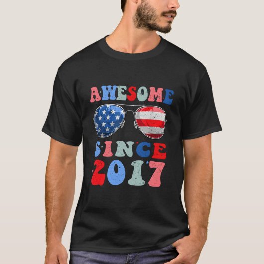 T-shirt Awesome Since 2017 6 Years 4Th Of July (Devant)