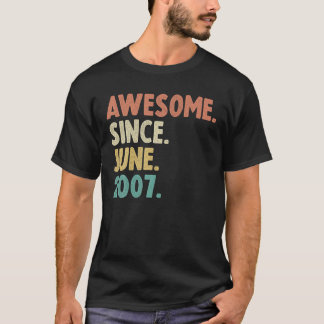 T-shirt Awesome Since June 2007 15Th Birthday Gift 16Year