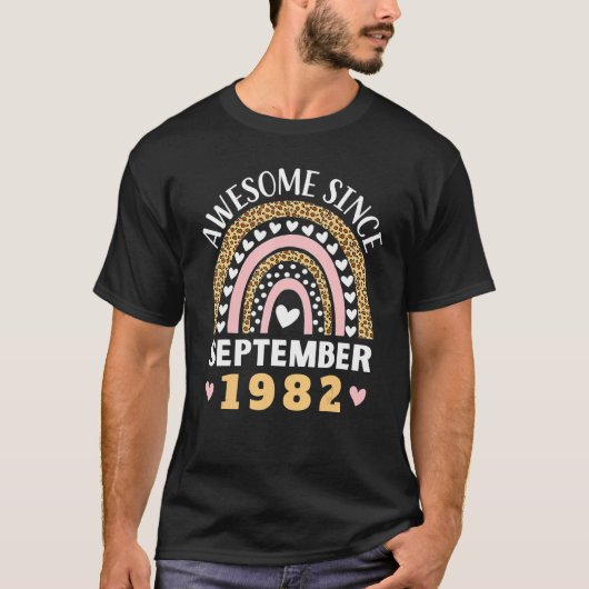 T-shirt Awesome Since September 1982 For Women & Men Rainb (Devant)