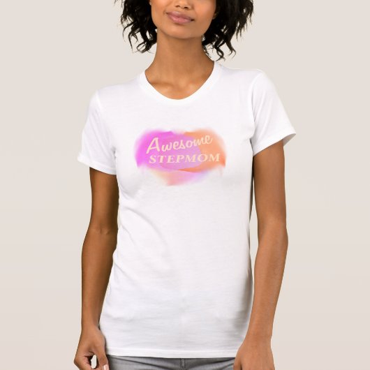 T-shirt Awesome Stepmaman rose et orange (Devant)