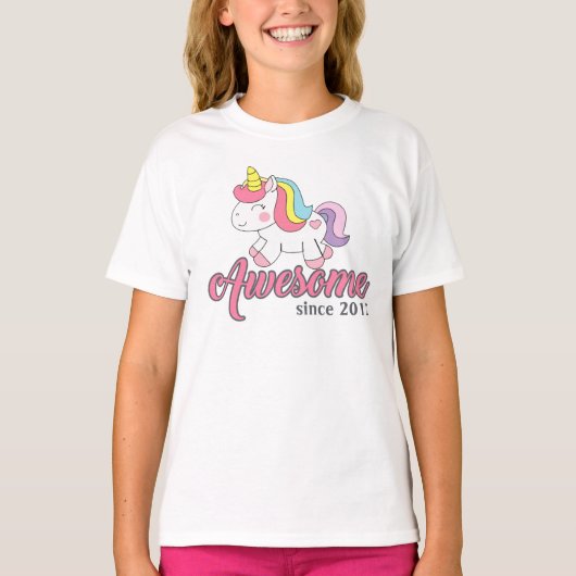 T-shirt Awesome unicorn arc-en-ciel rose mignon dessin ani (Devant)