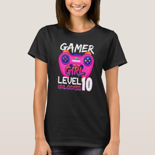 T-shirt Awesome Video Games Controller Level 10 Unlocked G (Devant)