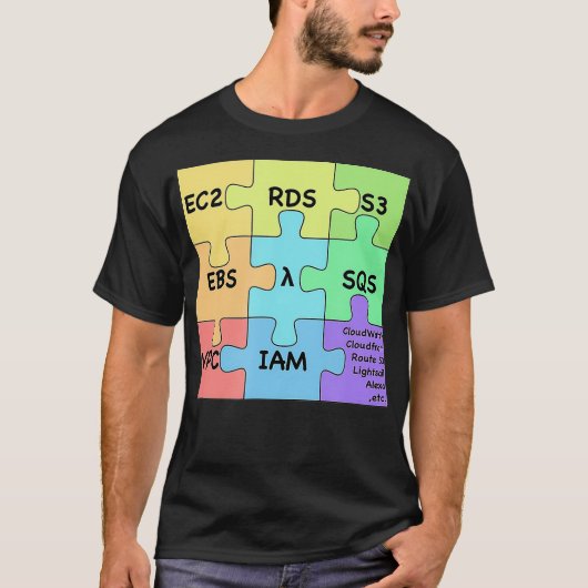 T-shirt AWS Microservices Top Services Puzzle Designs (Devant)