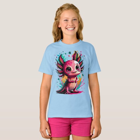 T-Shirt Axolotl Cute Axolotl Salamandre colorée (Devant entier)