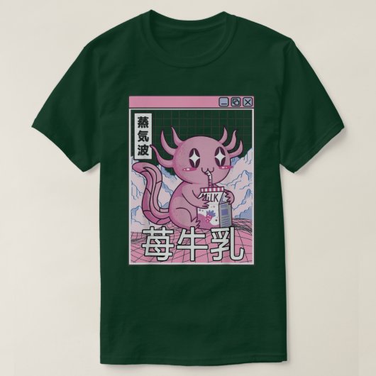 T-shirt Axolotl Drinking Strawberry Milk Japon Otaku Anime (Design devant)