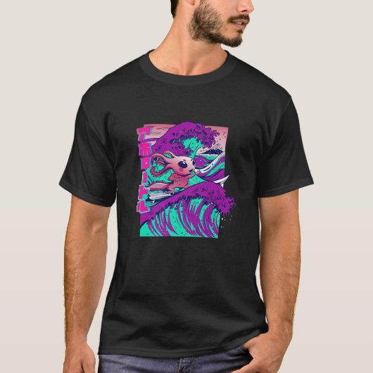 T-shirt Axolotl, Mignon Funny Surf Axolotl, Vagues Kanji (Devant)