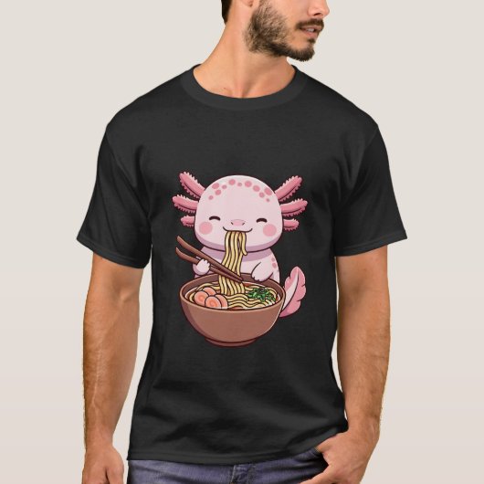 T-shirt Axolotl mignon mangeant du Ramen (Devant)