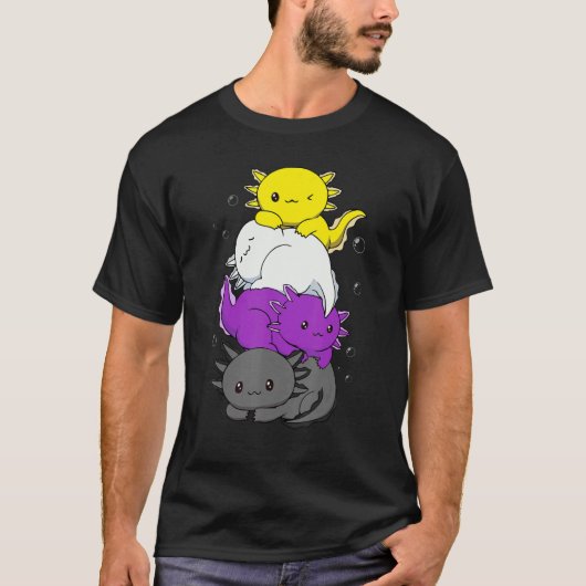 T-shirt Axolotl Pile Non Binary Flag Agender Genderqueer P (Devant)