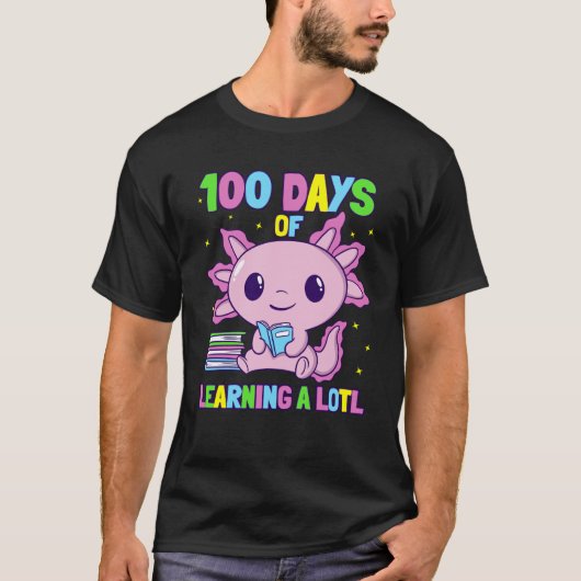 T-shirt Axolotl School Saying 100 days of School for first (Devant)