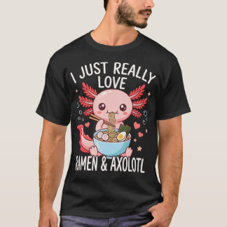 T-shirt Axolotls Kawaii Japonais J'adore Vraiment Le Ramen