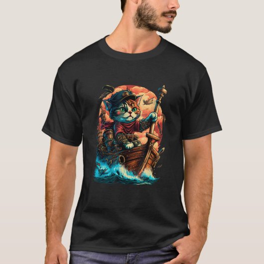 T-shirt Aye Aye, Captain Cat! Pirate Cat Design with Ancho (Devant)