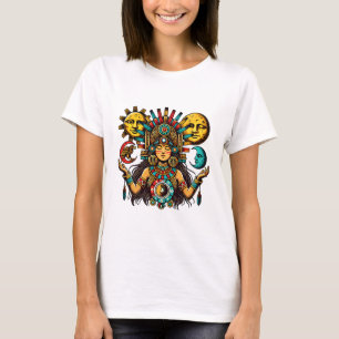 T-shirt Aztec Indian woMan princesse lune de soleil Art po