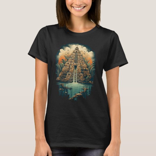 T-shirt Aztec Inka Maya Mystic Jungle Temple Pyramide Grap (Devant)