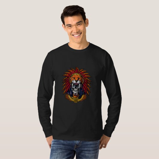 T-shirt Aztec Skull Jaguar Warrior Mask Ancient Mayan (Devant entier)