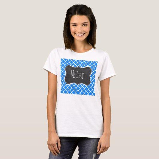 T-shirt Azure Blue Quatrefoil ; Retro Chalkboard (Devant entier)