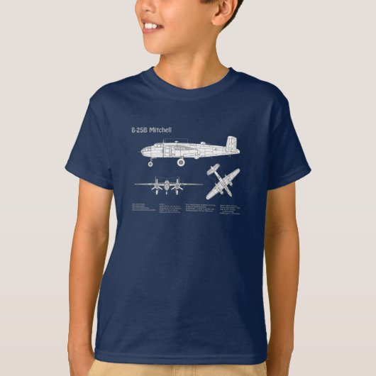 T-shirt B-25B Mitchell Doolittle - Plan d'avion ABD (Devant)