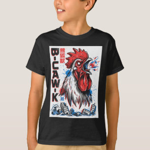 T-shirt B-caw-k Géant drôle poulet japonais monstre affich
