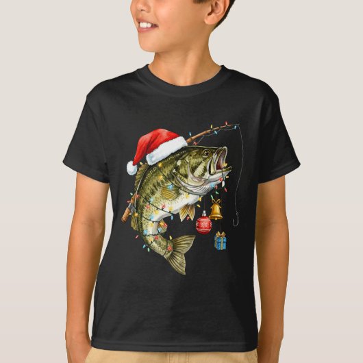 T-shirt B Fish Festive Lights Christmas Funny Fishing Long (Devant)