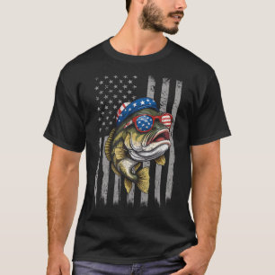 T-shirt B Poisson 4 juillet Américain Drapeau Poisson Patr