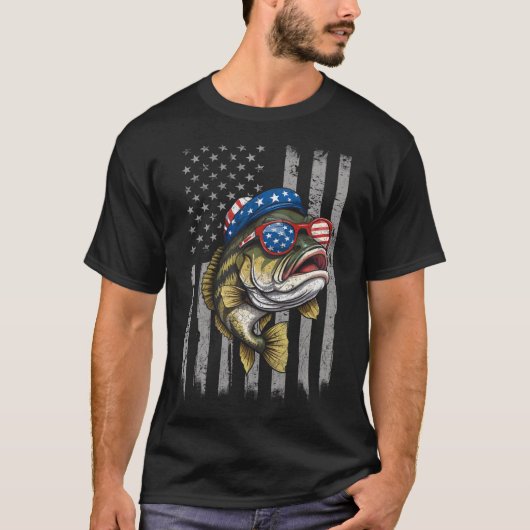 T-shirt B Poisson 4 juillet Américain Drapeau Poisson Patr (Devant)