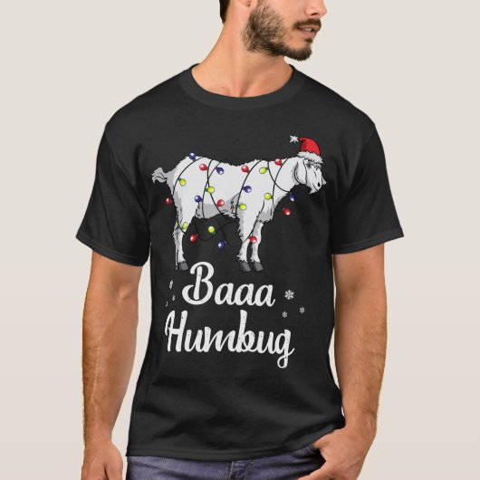 T-shirt Baaa Humbug Chèvre Santa Chapeau Et Éclairage Goût (Devant)
