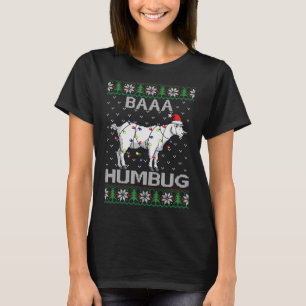 T-shirt Baaa Humbug Chèvre Santa Chapeau lumières de Noël 