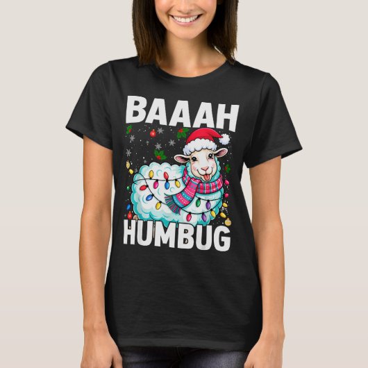 T-shirt Baaah Humbug Sheep Xmas Lights Funny Anti Christma (Devant)