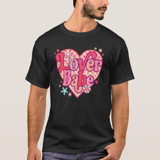 T-shirt Babe Retro Happy Valentine's Day Groovy Heart (Devant)
