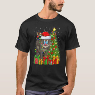 T-shirt Baboon Éclairage Xmas Arbre Santa Hat Baboon Noël
