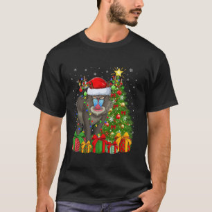 T-shirt Baboon Xmas Arbre Éclairage Santa Hat Baboon Noël