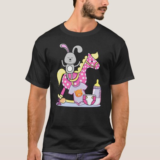 T-SHIRT BABY BUNNY RABBIT ON ROCKING HORSE (Devant)