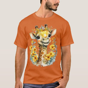 T-shirt Baby Giraffe Safari Animal Aquarelle Floral Premi