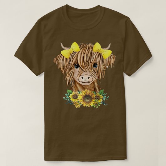T-shirt Baby Highland Cow Sunflower Western Pays Heifer (Design devant)