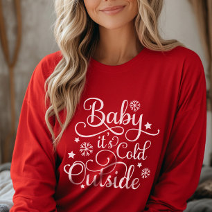 T-shirt Baby, il fait froid dehors Rouge Femme Hiver