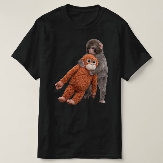 T-shirt Baby Macaque Hugging Plush Cute Monkey Monkey Punc (Design devant)