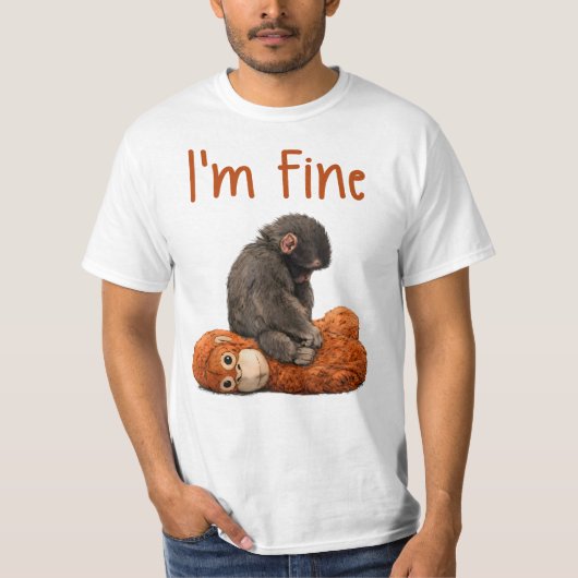 T-shirt Baby Macaque Hugging Plush Cute Monkey Punch (Devant)