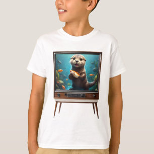 T-shirt Baby-Otter Avec Poisson Sur Télévision Analogique,