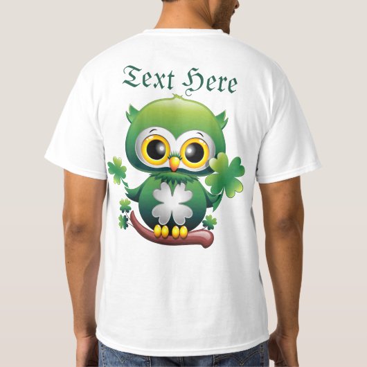 T-shirt Baby Owl Cute St Patrick Cartoon (Dos)