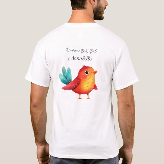T-shirt Baby shower À Thème Oiseau Mignonne Aquarelle (Dos)