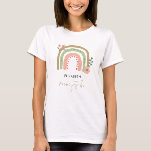 T-shirt Baby shower Arc-en-ciel Boho Mommy-to-be Custom (Devant)