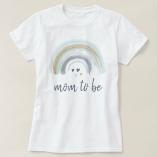 T-shirt Baby Shower Bleu Bohème Arc-en-ciel Maman à Venir