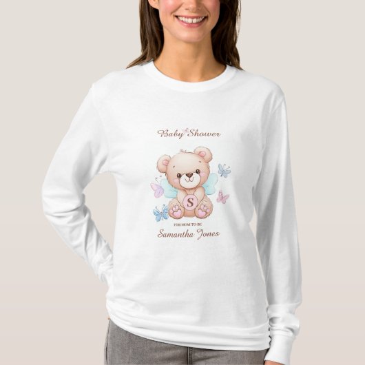 T-shirt baby shower ours et papillons (Devant)